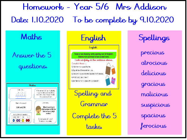 Homework Year 5/6 1.10.2020