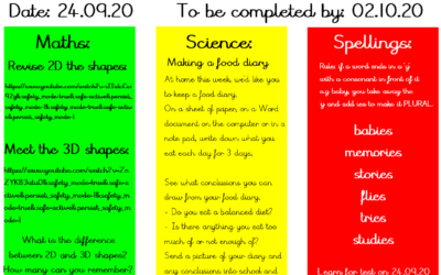 Year 3 homework to be reviewed in class on Friday 2nd October 2020