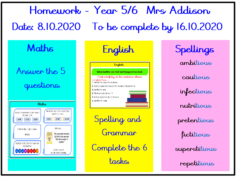 Homework Year 5/6 8.10.2020