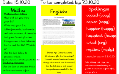 Year 3 homework to be reviewed in class on Friday 23rd October 2020
