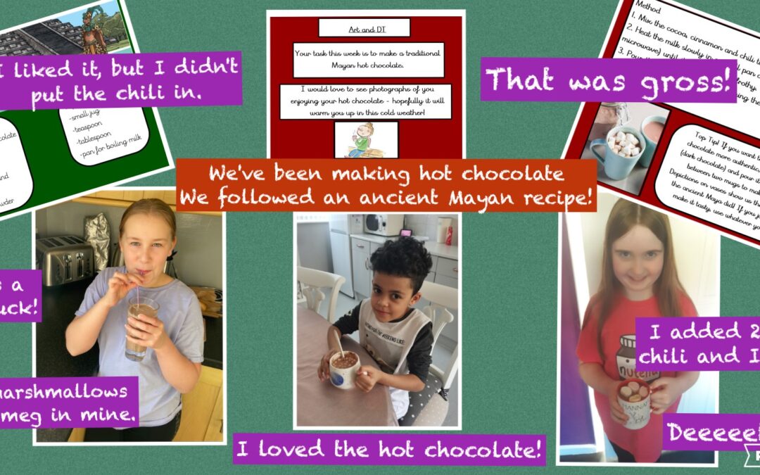 We have been following an ancient Mayan recipe to make hot chocolate.