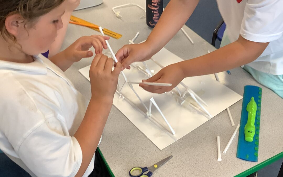 Designing and making bridges using paper straws and tape.