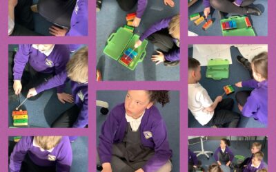 Glockenspiels- practising with notes D, E and F and learning C